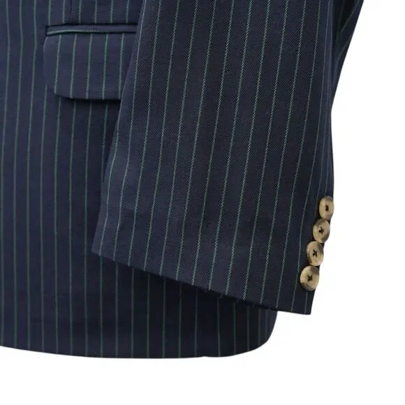 Mens 46R Blazer Sport Coat Wool Blue Green Pinstripe Jacket Formal Wedding Party